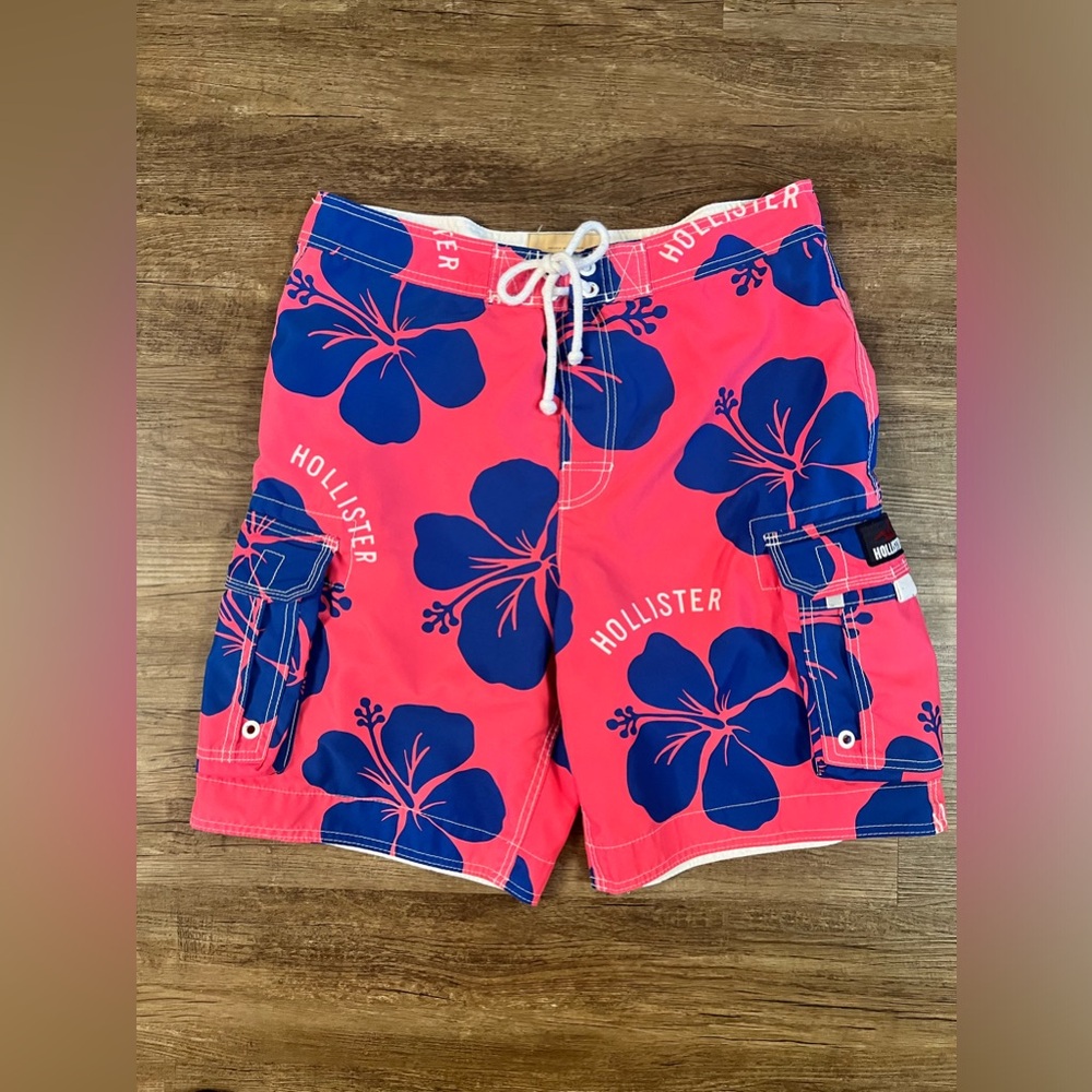Hollister Coral and Navy Floral Board Shorts